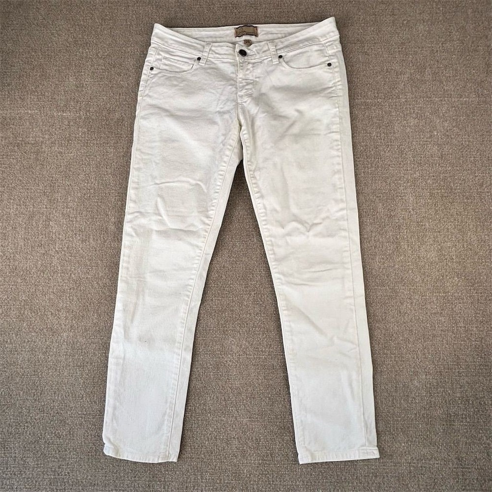 Paige Women's Roxbury Crop White Skinny Jeans Size 28 Low Rise Slim Fit Denim